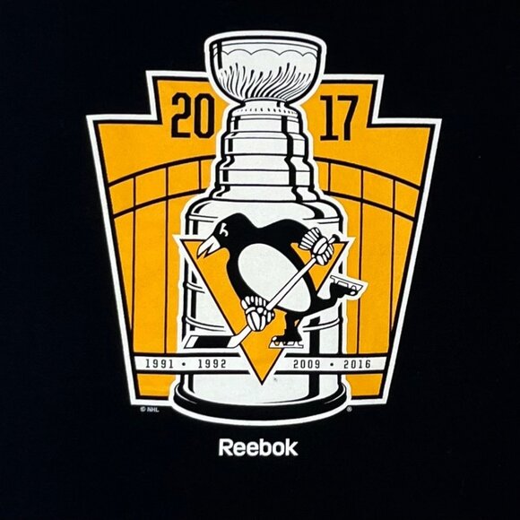 Reebok Stanley Cup Champions Penguins Tshirt 2017 Black Size Small - Picture 5 of 8